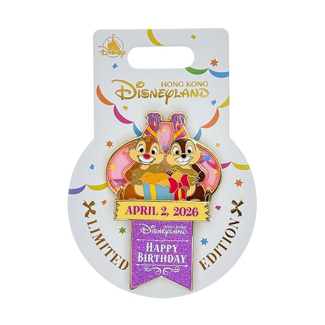 Chip ‘n Dale April 2026 Birthday Pin - Hong Kong Disney, Chip 'n Dale, 2026 Birthday, LE400 - Disney collectible pin on BALELE